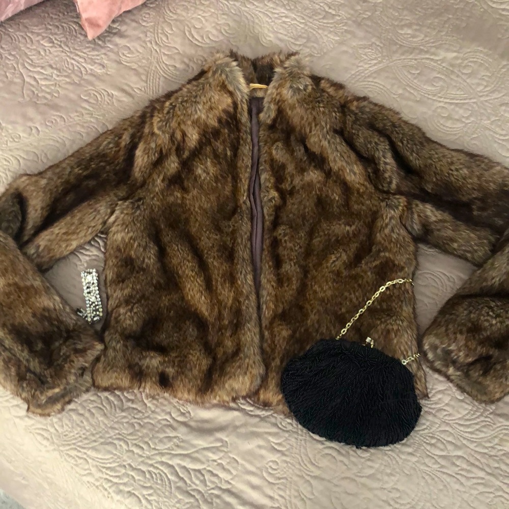 Hollister crop faux fur jacket.